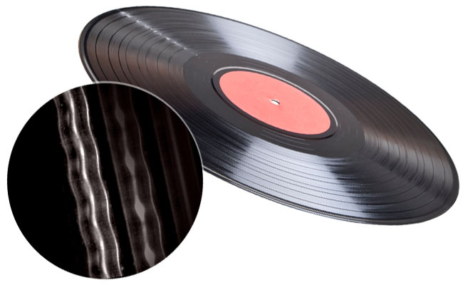 Close up of vinyl record grooves